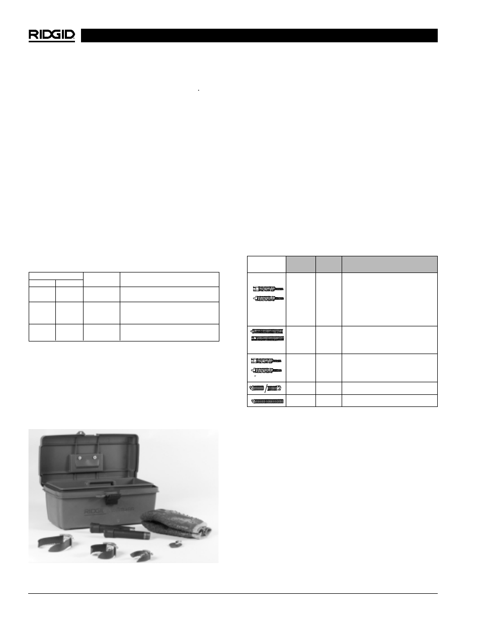 Accesorios opcionales, Especificaciones, Equipo estándar | Accesorios estándar, Cables y punteros flexibles | RIDGID K6200 User Manual | Page 40 / 55