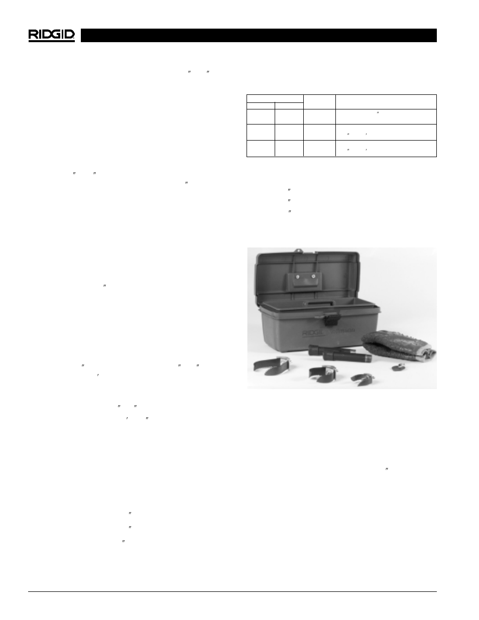 Description, specifications and standard equipment, Standard equipment, Standard accessories | Optional accessories, Description, Specifications | RIDGID K6200 User Manual | Page 6 / 55