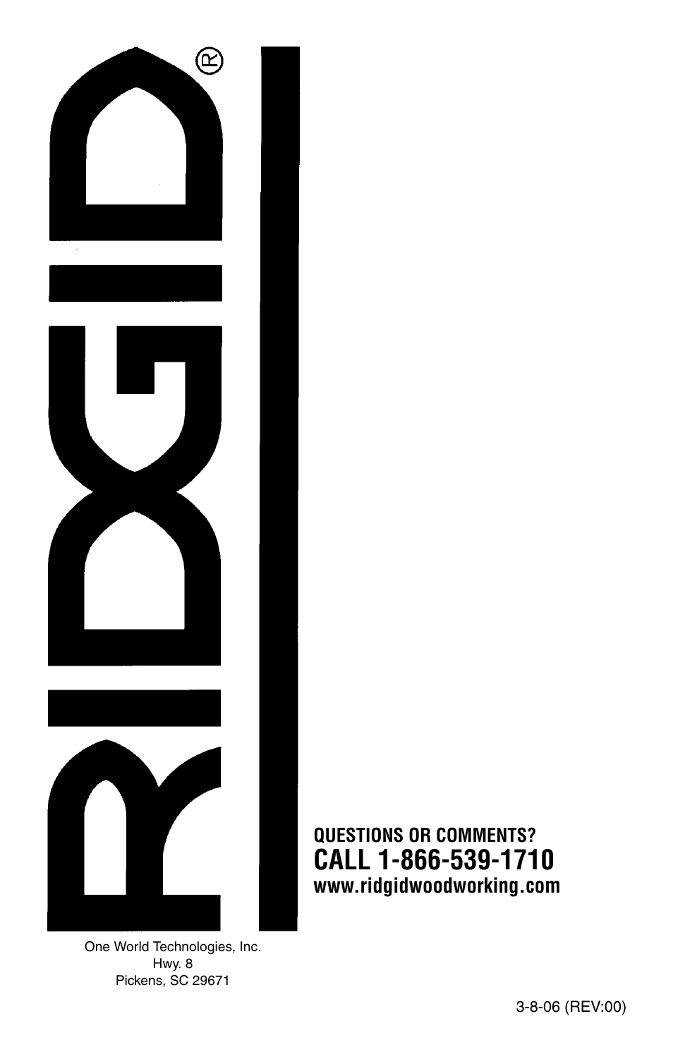 8-06 (rev:00) | RIDGID AC1030 User Manual | Page 6 / 6