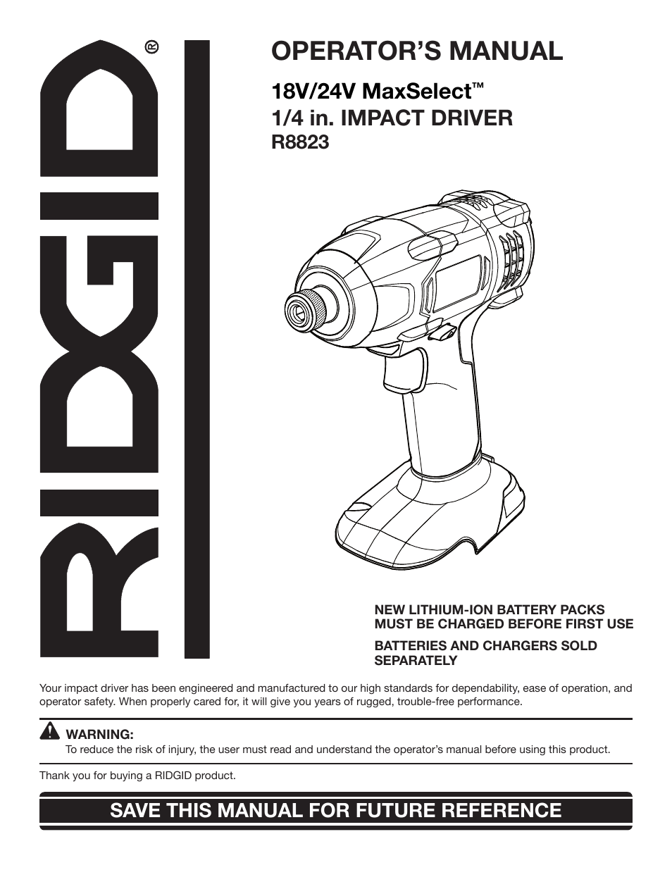 RIDGID R8823 User Manual | 20 pages