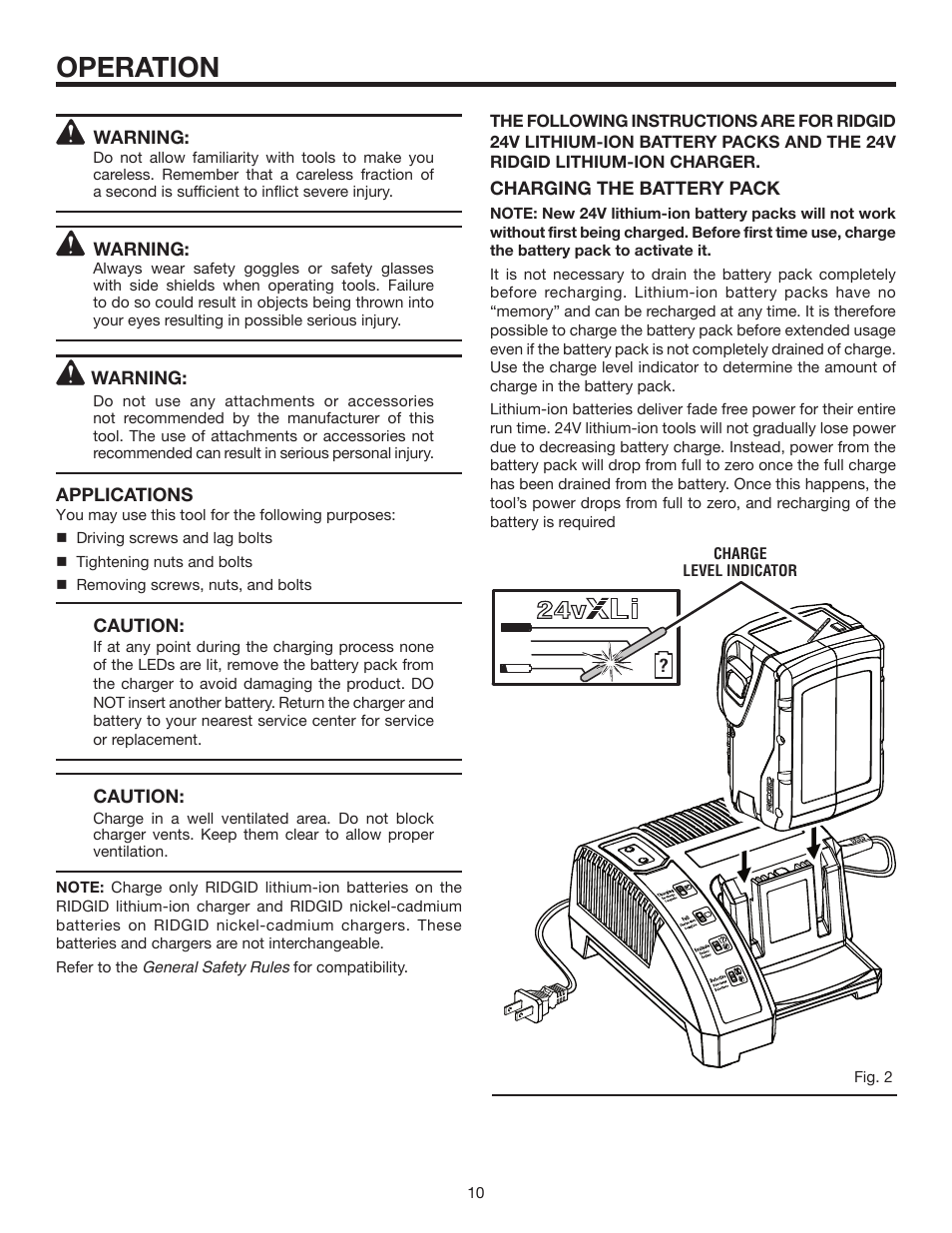 Operation | RIDGID R8823 User Manual | Page 10 / 20