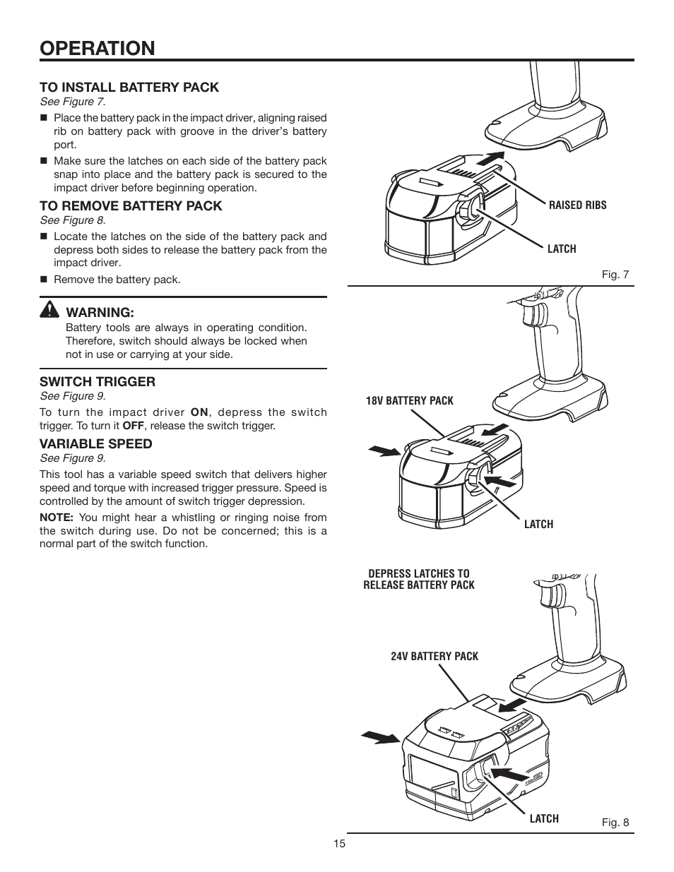 Operation | RIDGID R8823 User Manual | Page 15 / 20
