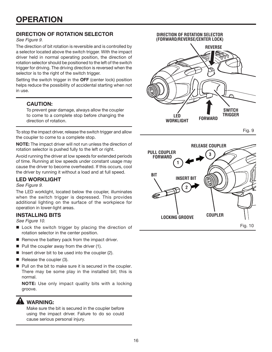 Operation | RIDGID R8823 User Manual | Page 16 / 20