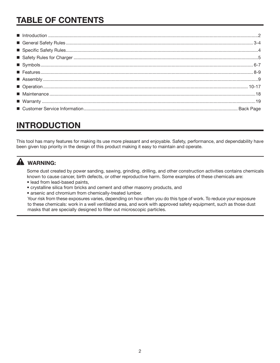 Table of contents introduction | RIDGID R8823 User Manual | Page 2 / 20