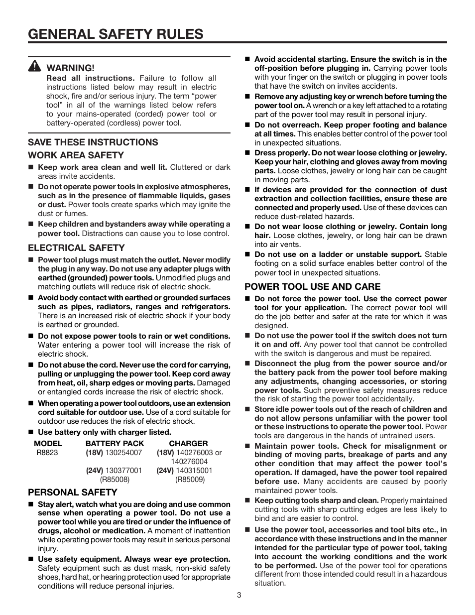 General safety rules | RIDGID R8823 User Manual | Page 3 / 20