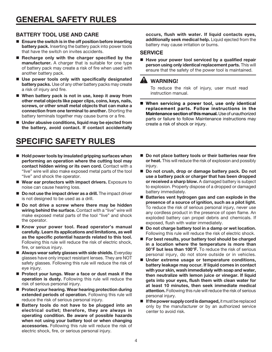 General safety rules specific safety rules | RIDGID R8823 User Manual | Page 4 / 20