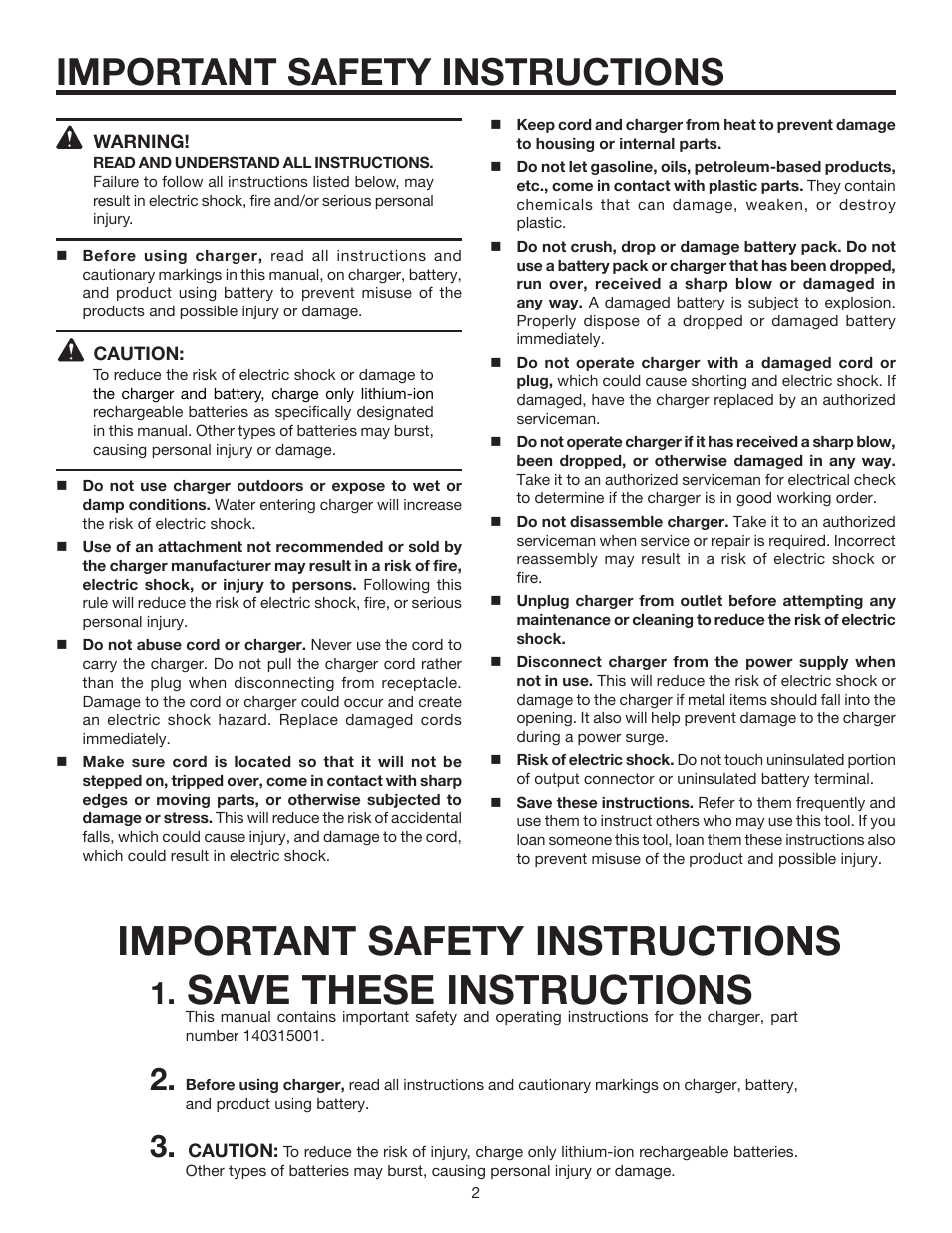 Save these instructions, Important safety instructions | RIDGID R85009 User Manual | Page 2 / 8