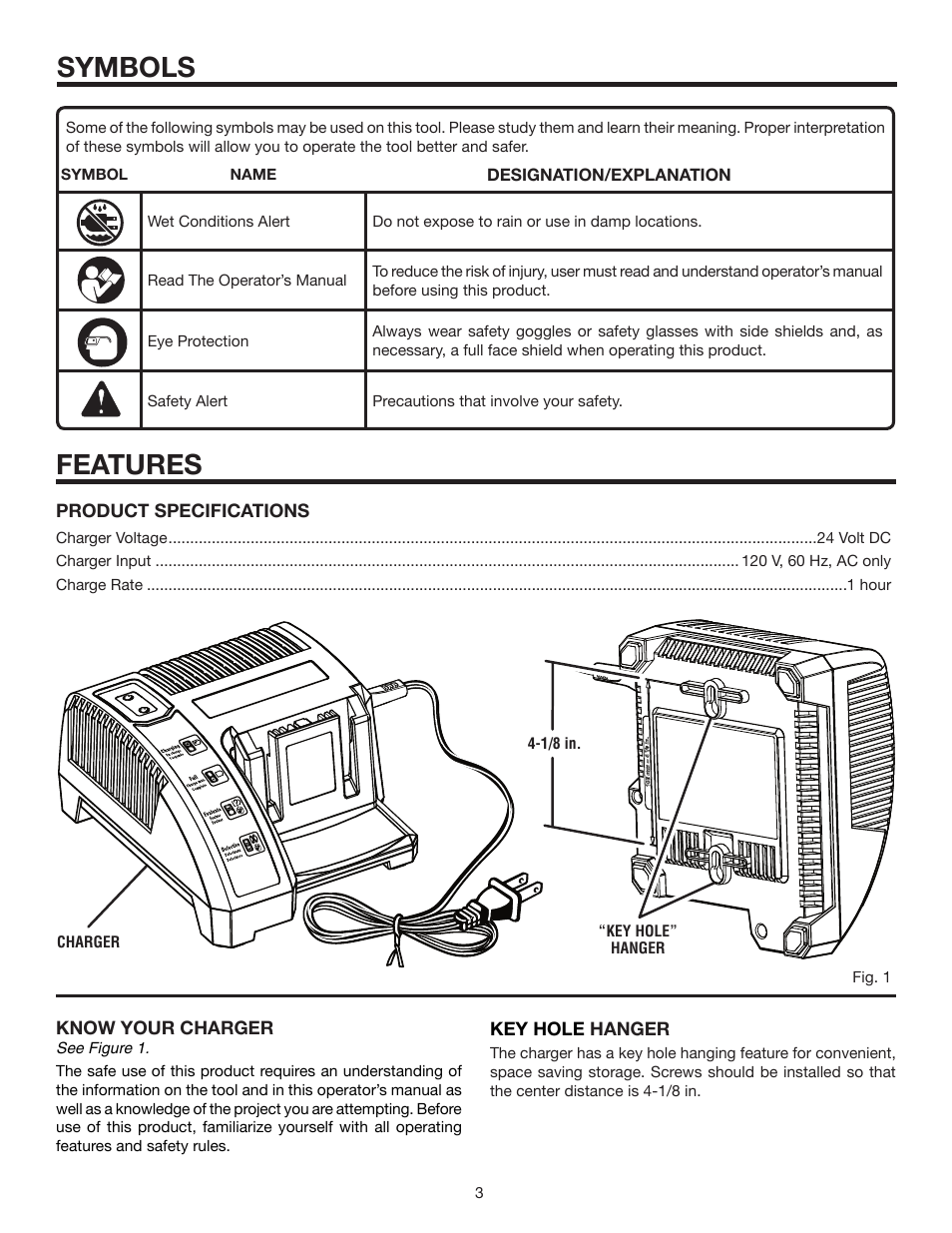 Symbols, Features | RIDGID R85009 User Manual | Page 3 / 8