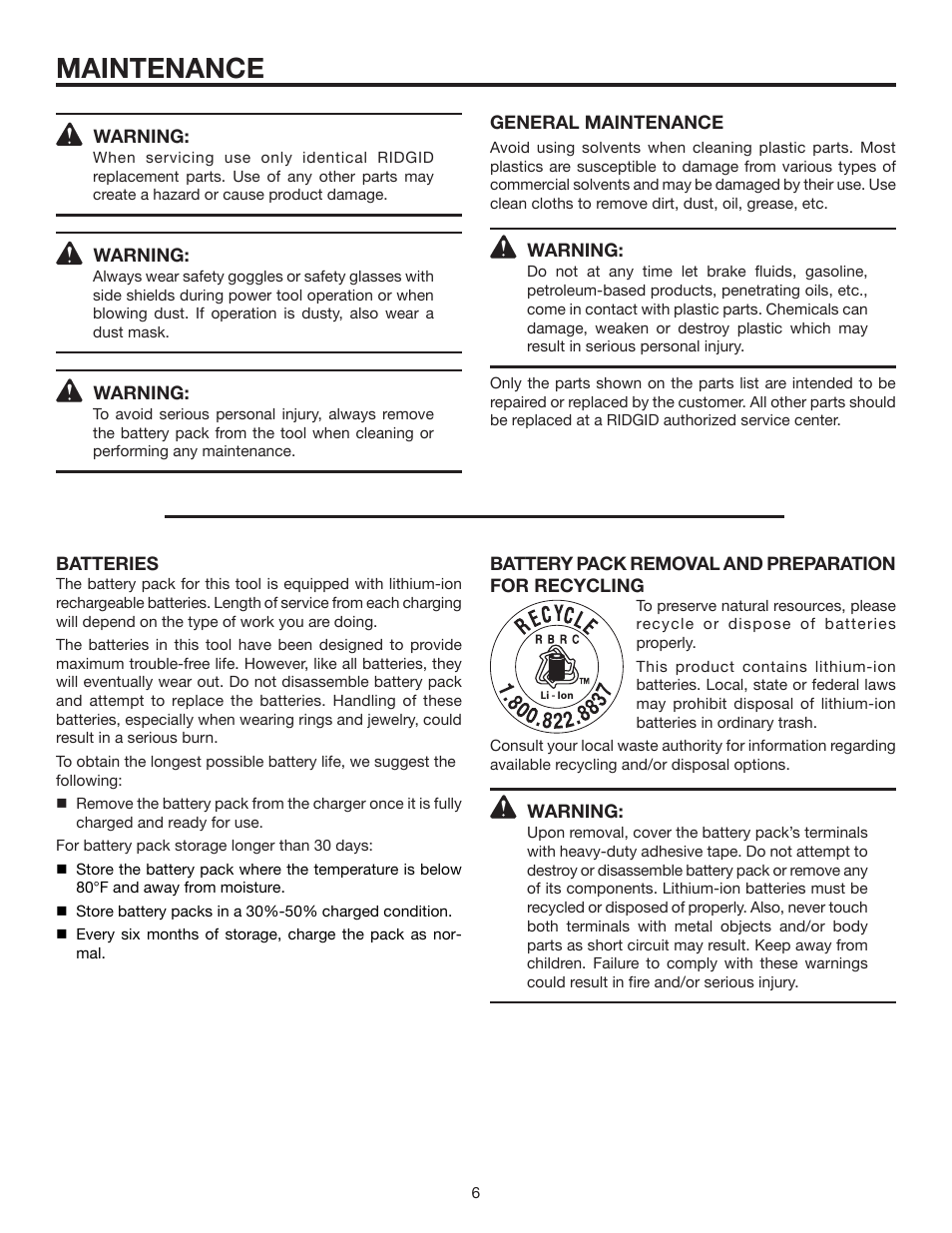 Maintenance | RIDGID R85009 User Manual | Page 6 / 8