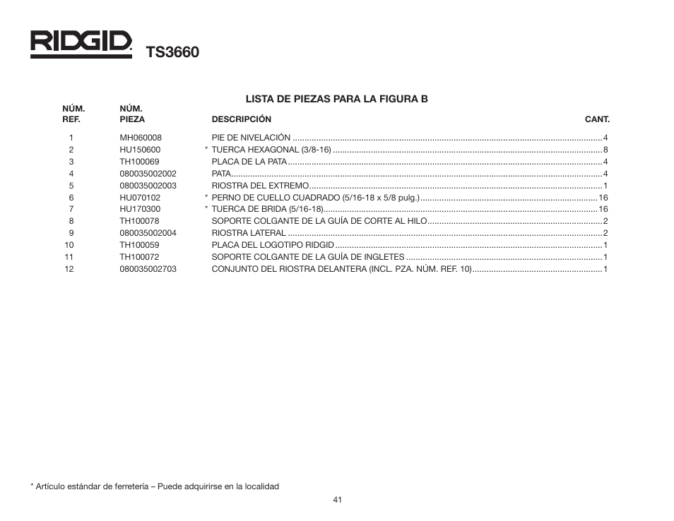 Ts3660 | RIDGID TS3660 User Manual | Page 41 / 56