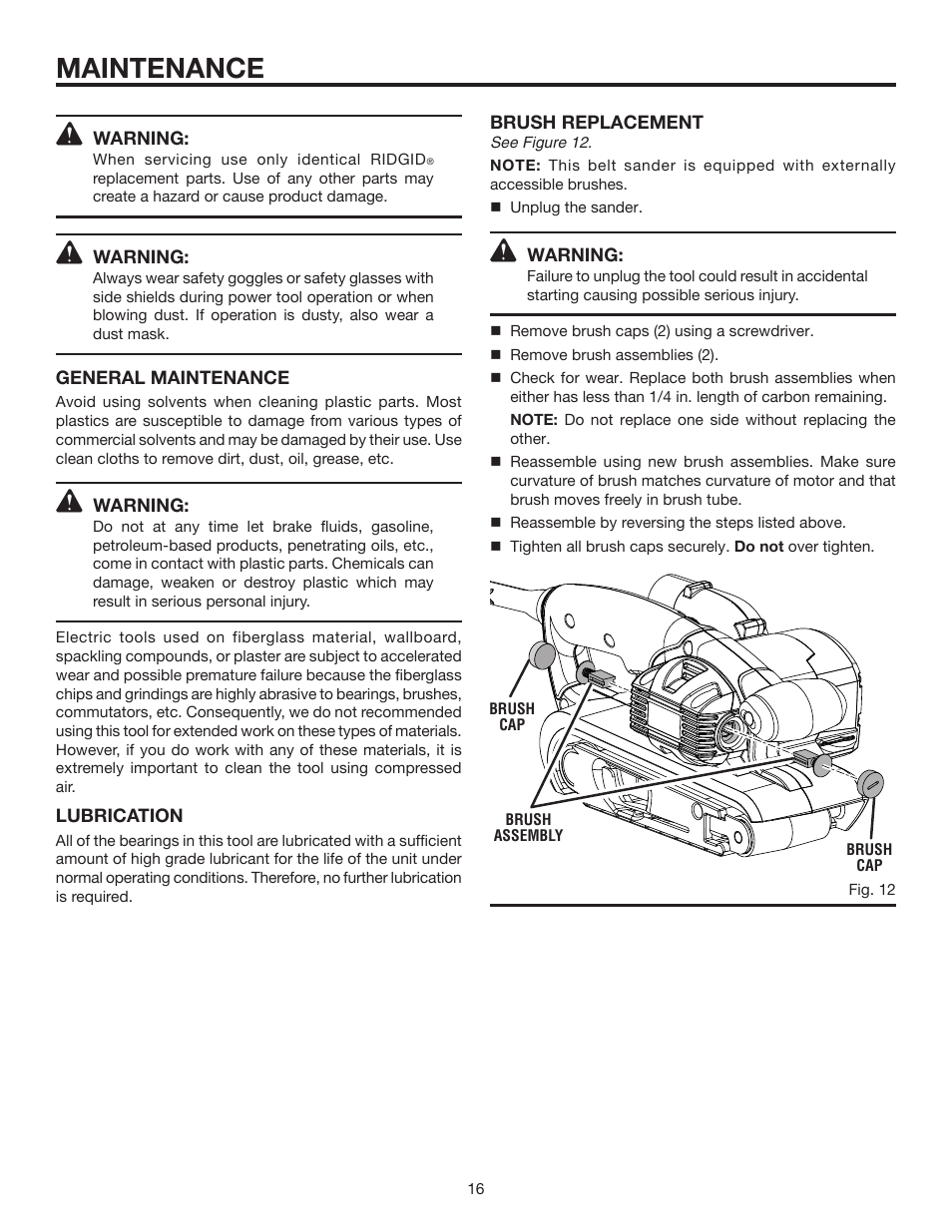 Maintenance | RIDGID R2740 User Manual | Page 16 / 20