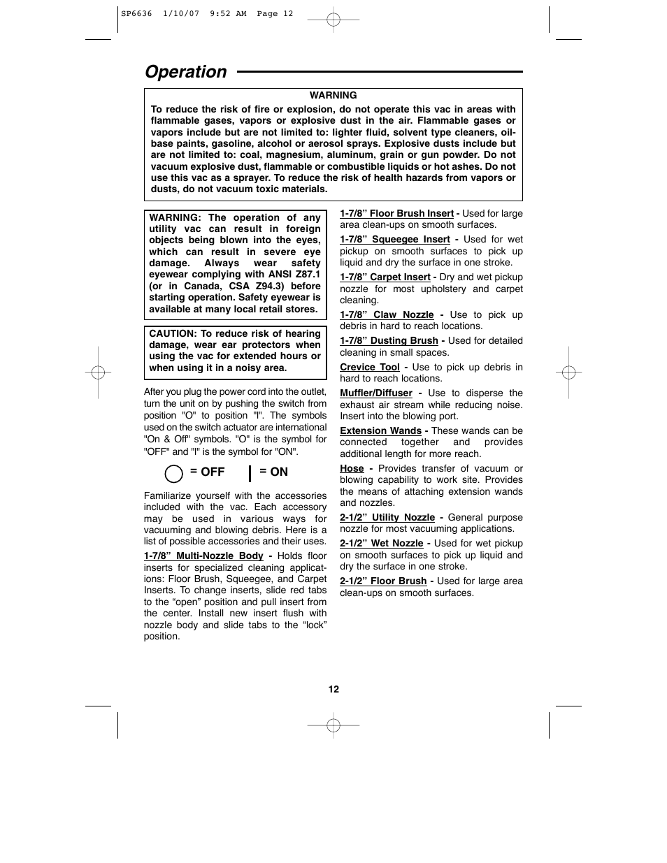 Operation | RIDGID RV2400A User Manual | Page 12 / 68