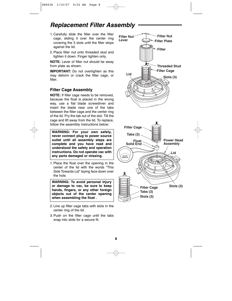 Replacement filter assembly | RIDGID RV2400A User Manual | Page 8 / 68