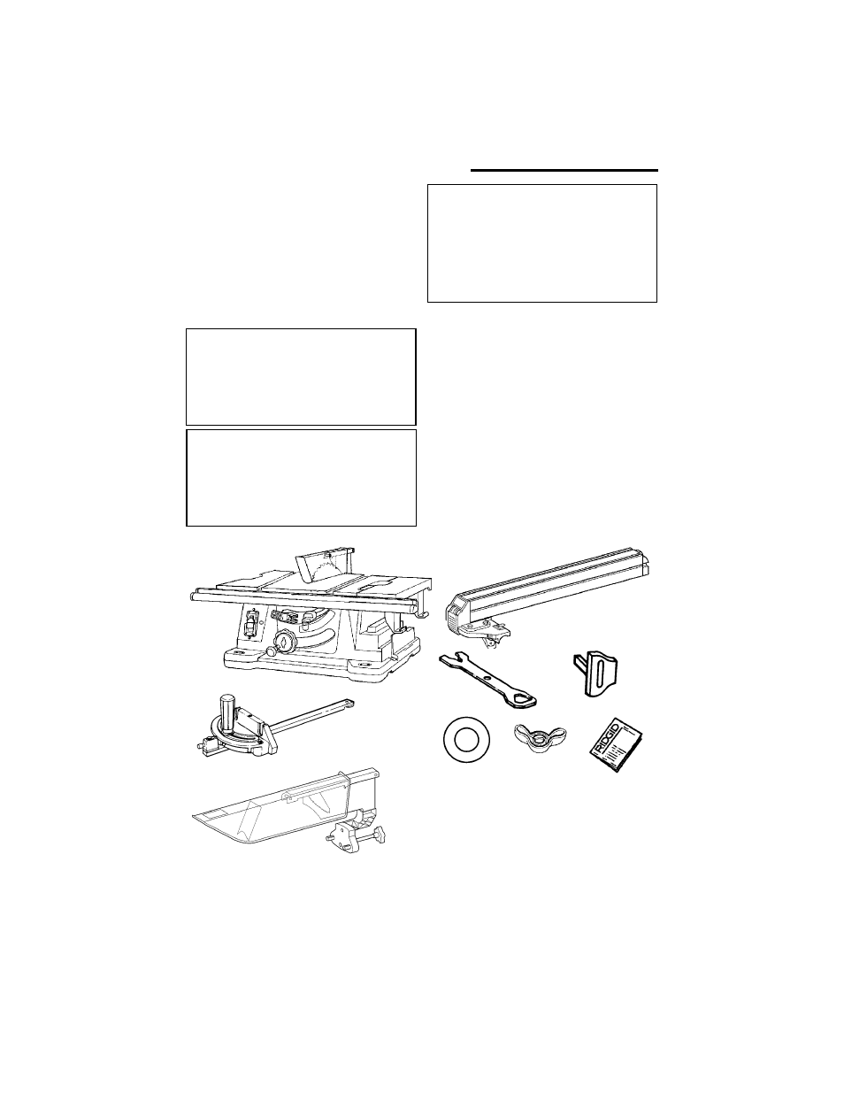 Unpacking and checking contents | RIDGID Table Saw User Manual | Page 14 / 68