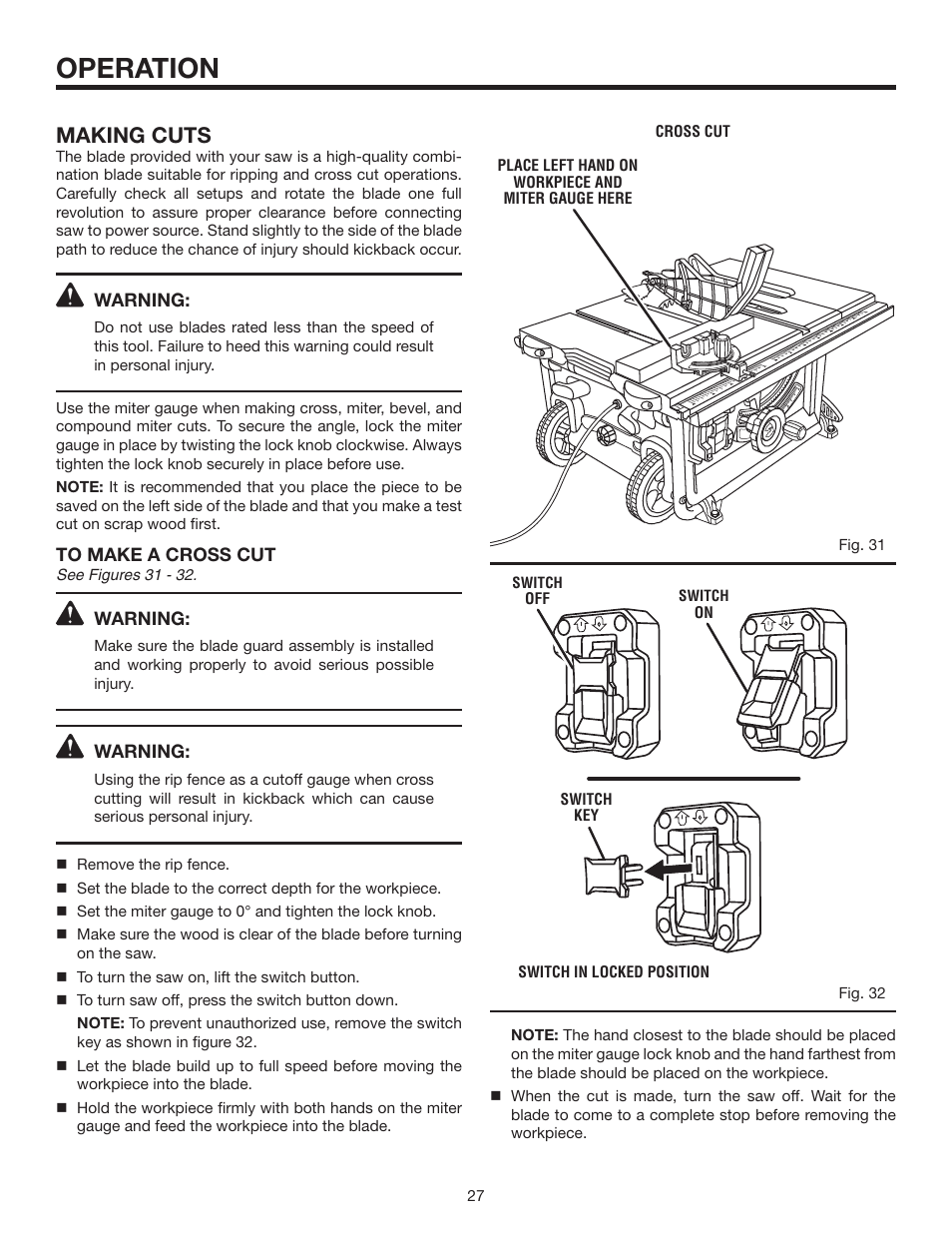 Operation, Making cuts | RIDGID R4516 User Manual | Page 27 / 40