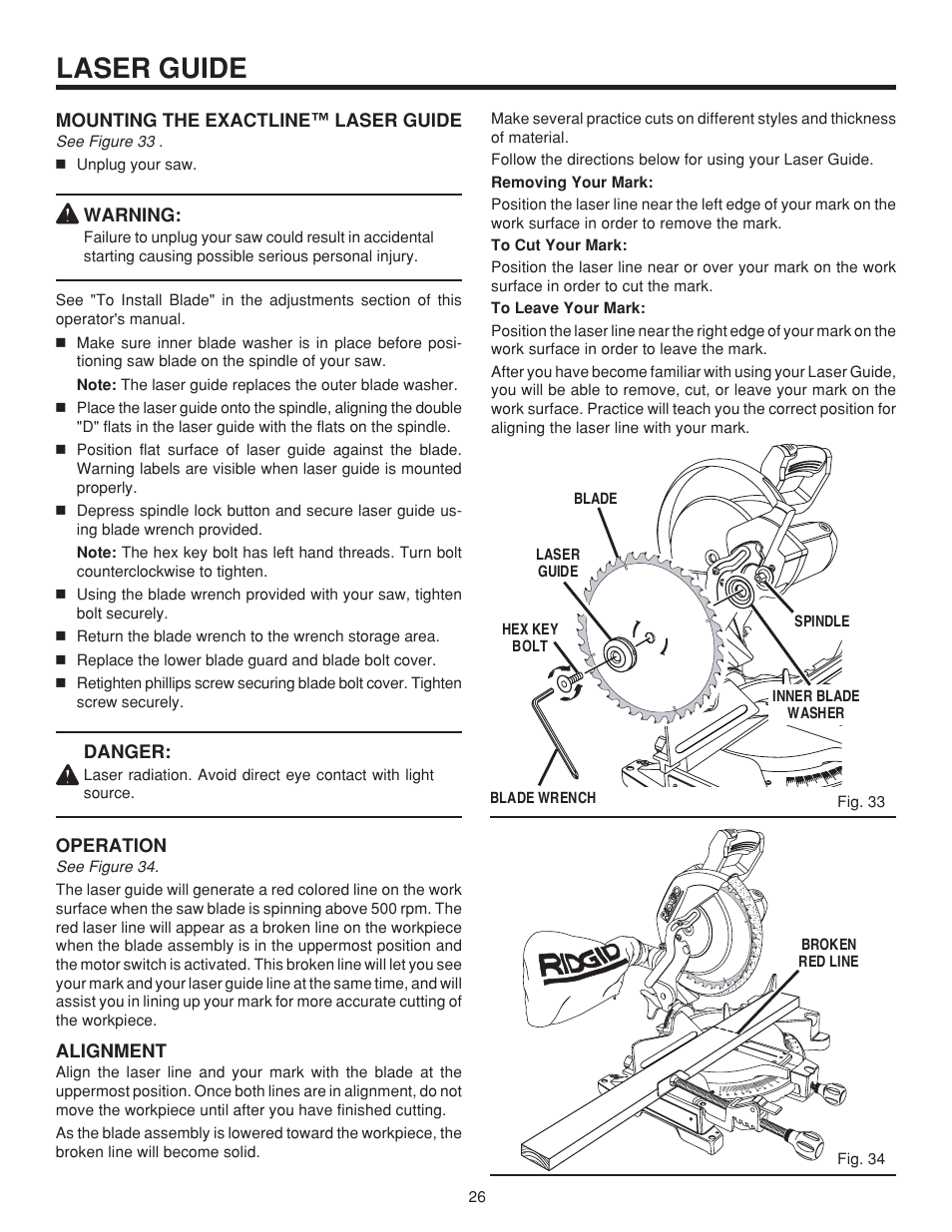 Laser guide | RIDGID MS1065LZ User Manual | Page 26 / 30