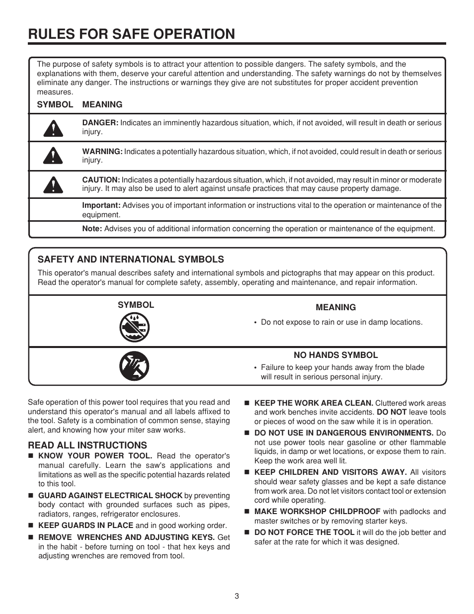 Rules for safe operation | RIDGID MS1065LZ User Manual | Page 3 / 30