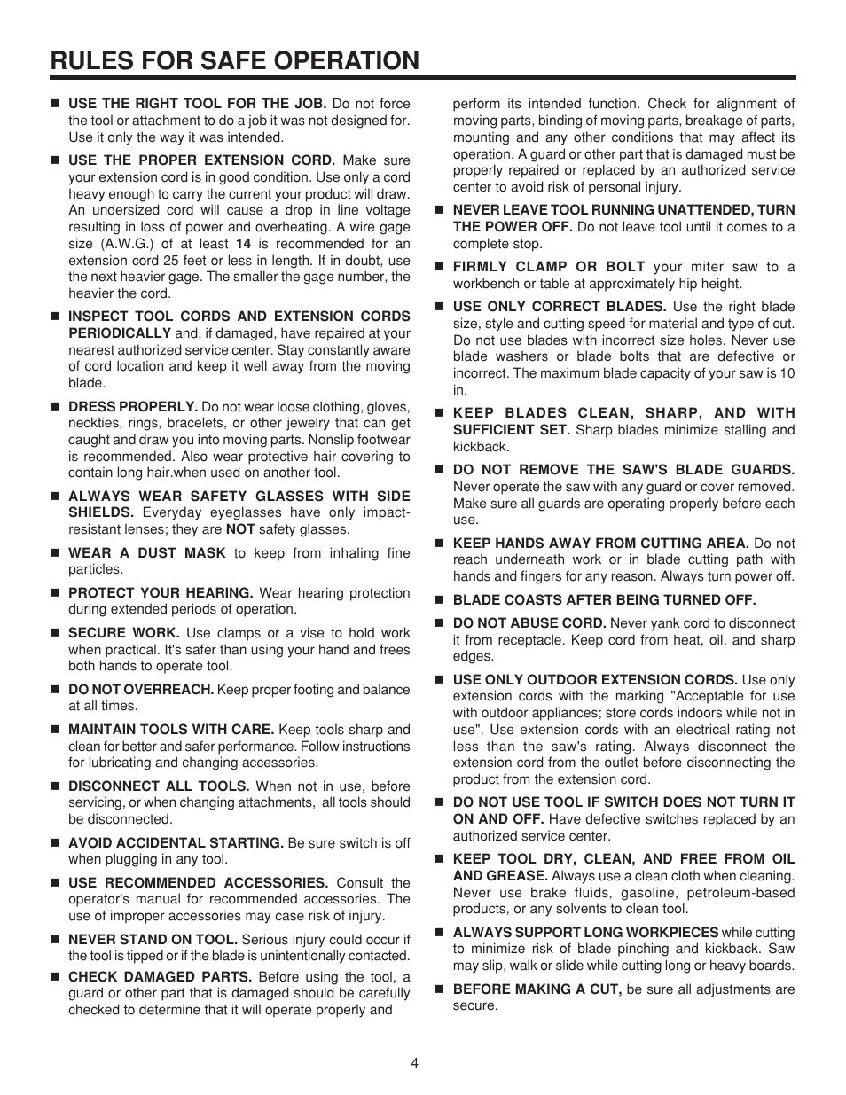 Rules for safe operation | RIDGID MS1065LZ User Manual | Page 4 / 30