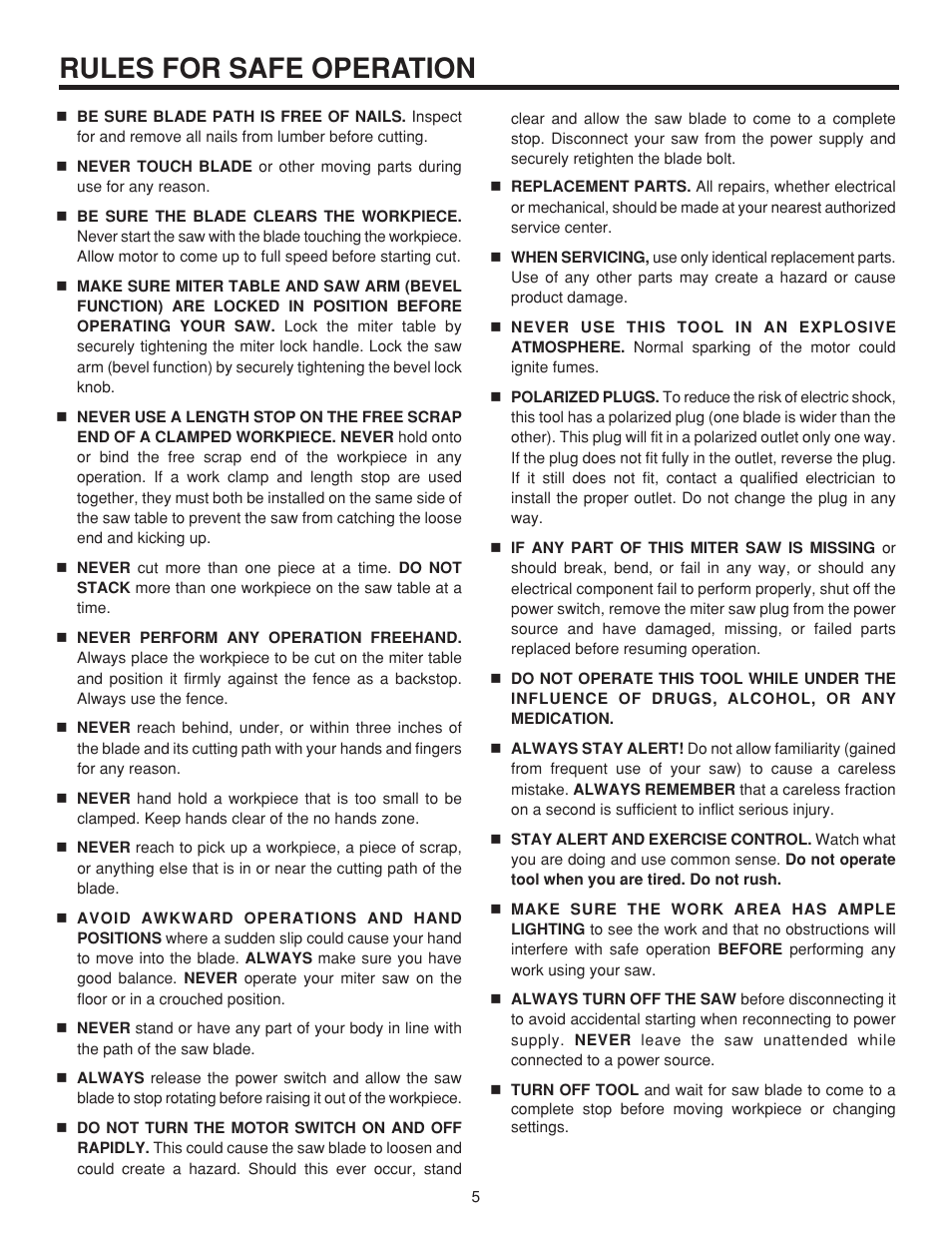 Rules for safe operation | RIDGID MS1065LZ User Manual | Page 5 / 30