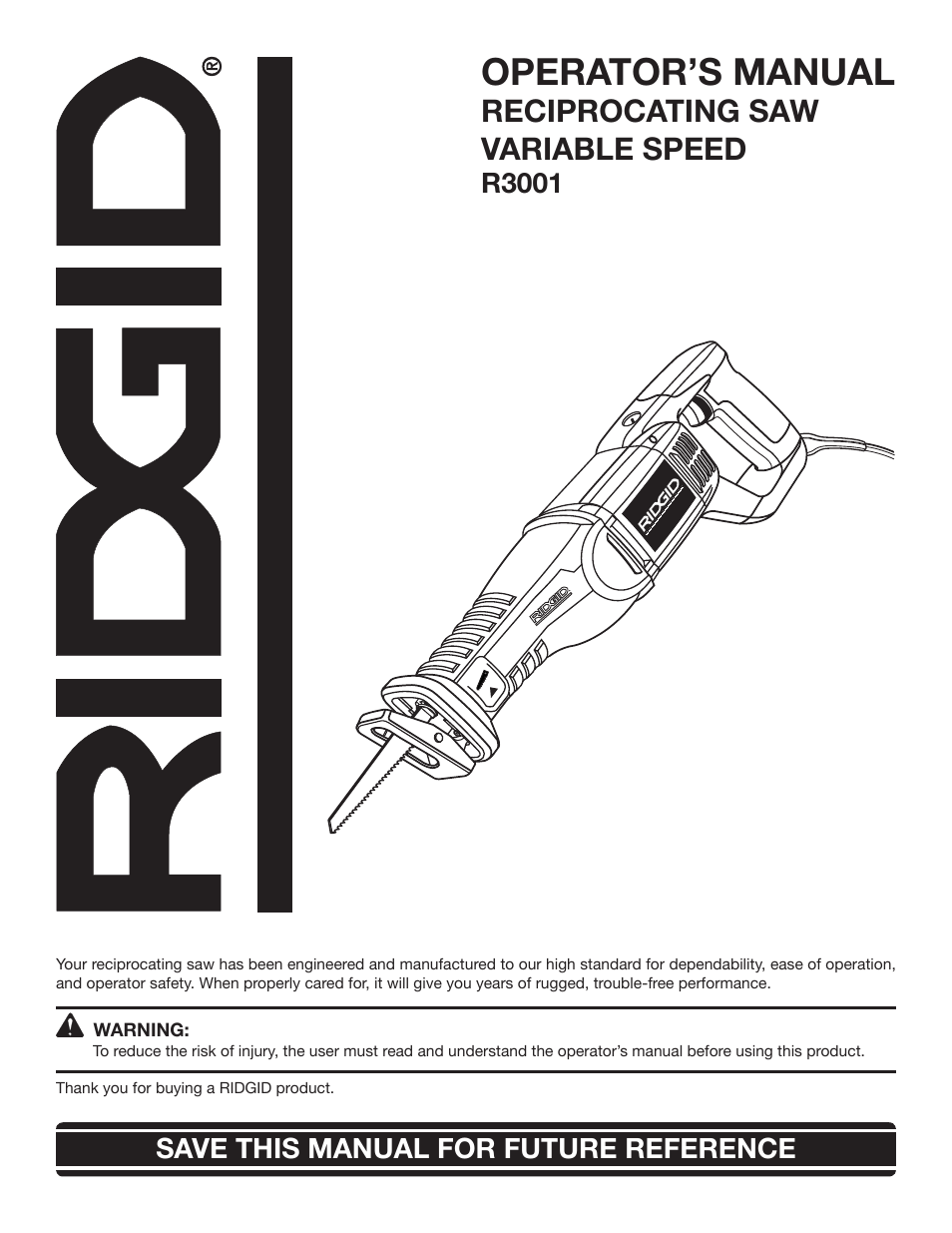 RIDGID R3001 User Manual | 16 pages