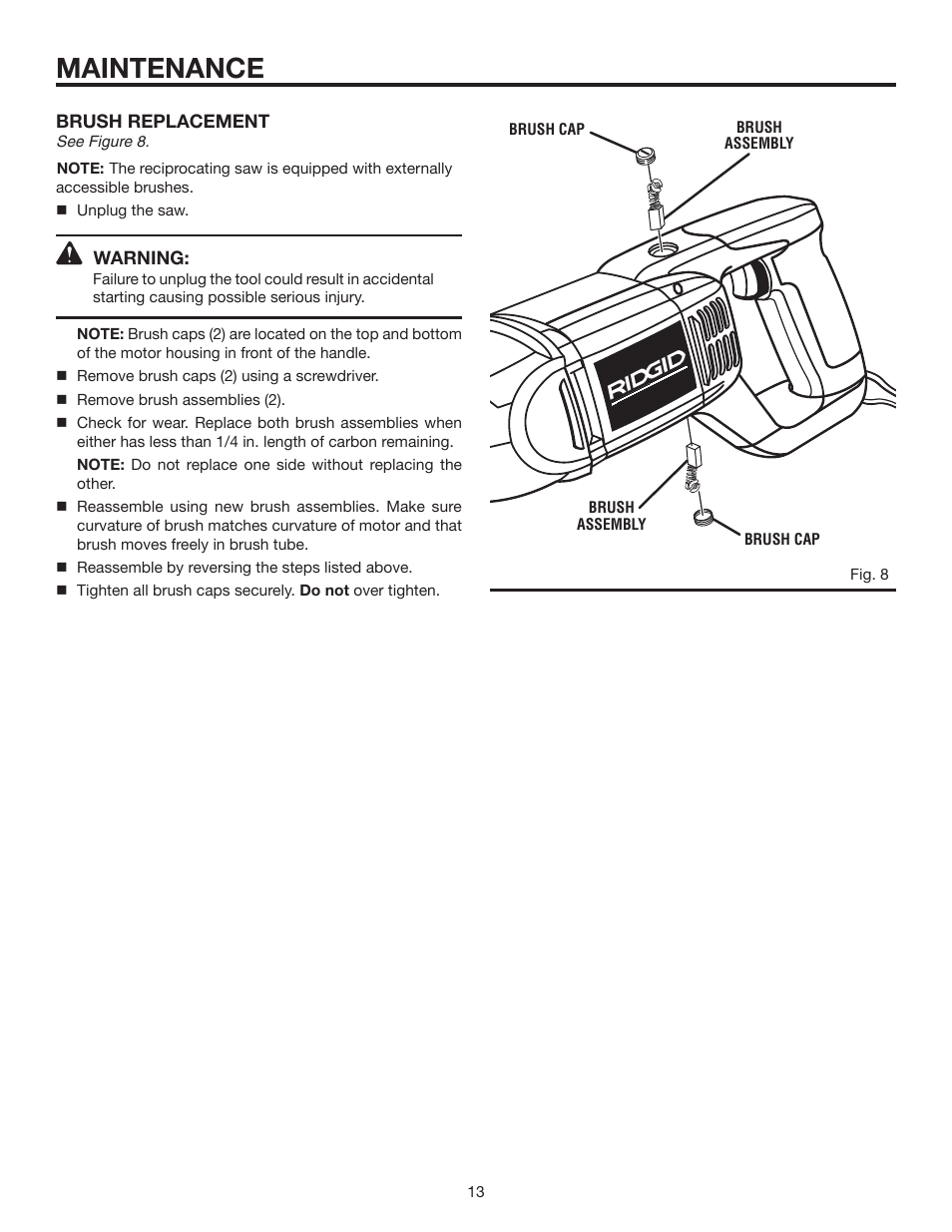 Maintenance | RIDGID R3001 User Manual | Page 13 / 16