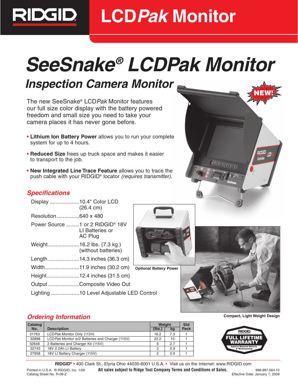 RIDGID SeeSnake LCDPak Monitor User Manual | 2 pages