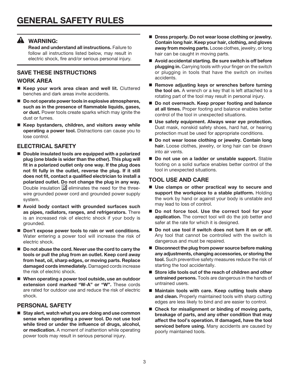 General safety rules | RIDGID R3020 User Manual | Page 3 / 16