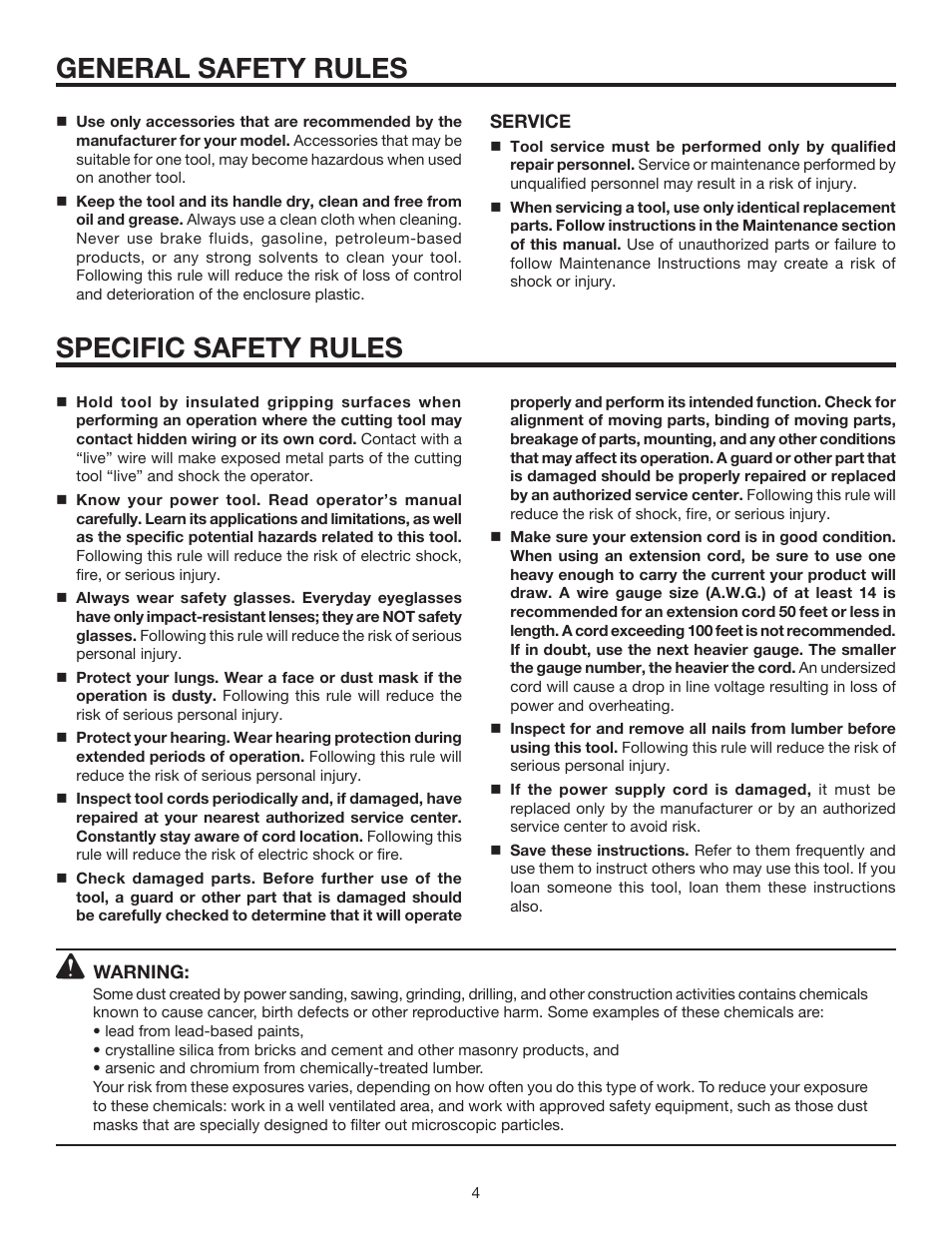 General safety rules, Specific safety rules | RIDGID R3020 User Manual | Page 4 / 16