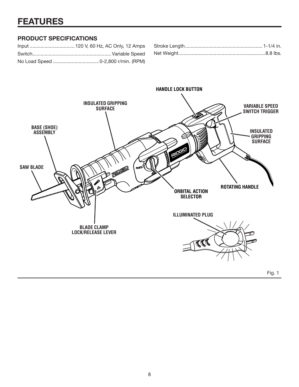 Features | RIDGID R3020 User Manual | Page 8 / 16