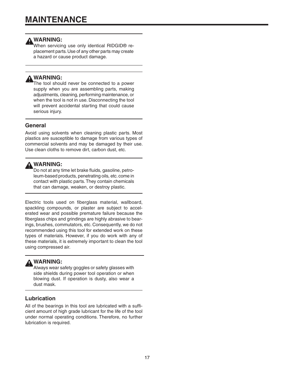Maintenance | RIDGID R3120 User Manual | Page 17 / 20