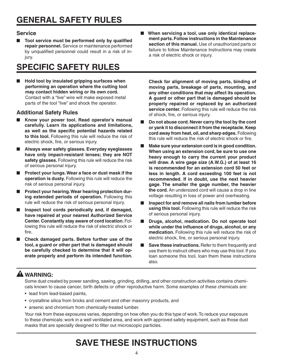 Save these instructions, Specific safety rules, General safety rules | RIDGID R3120 User Manual | Page 4 / 20