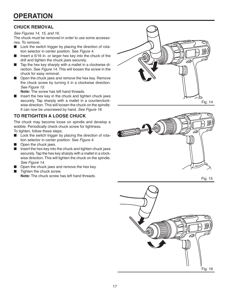 Operation, Chuck removal | RIDGID R84001 User Manual | Page 17 / 20