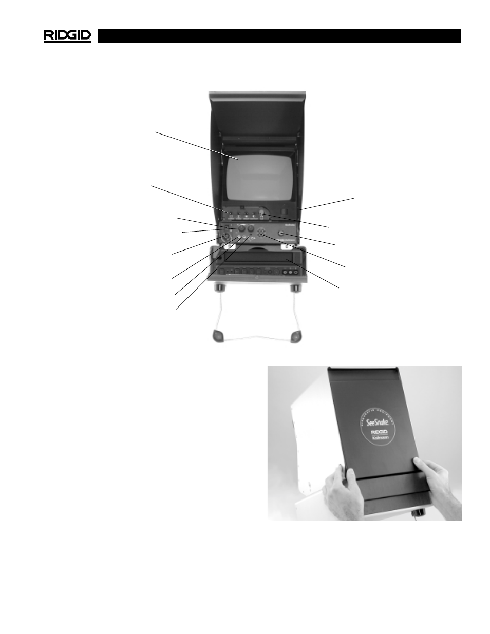 Composants du moniteur/magnétoscope, Pare-soleil et portes de protection | RIDGID 120V User Manual | Page 21 / 43