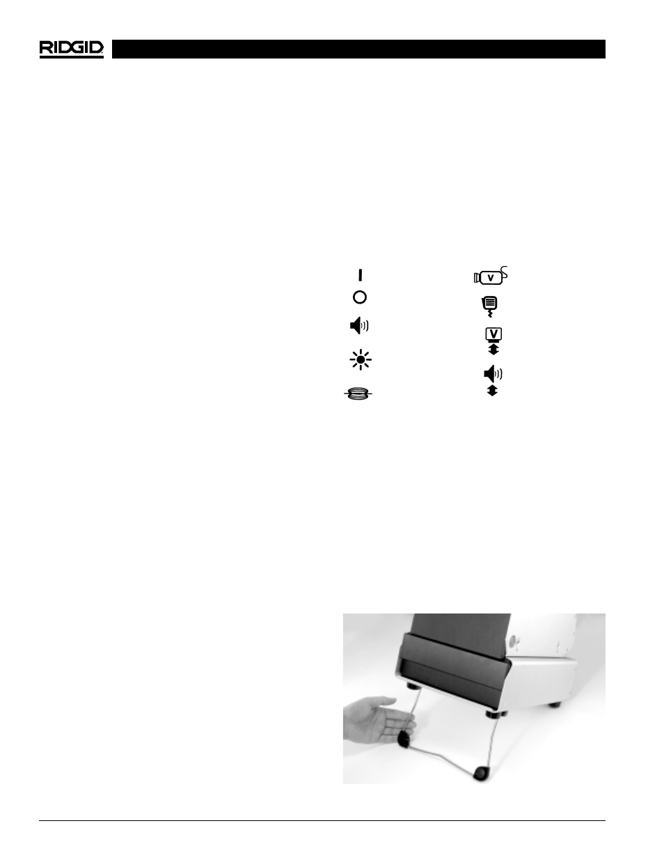 Descripción, especificaciones y equipo estándar, Instalación del monitor, Videograbadora | RIDGID 120V User Manual | Page 34 / 43