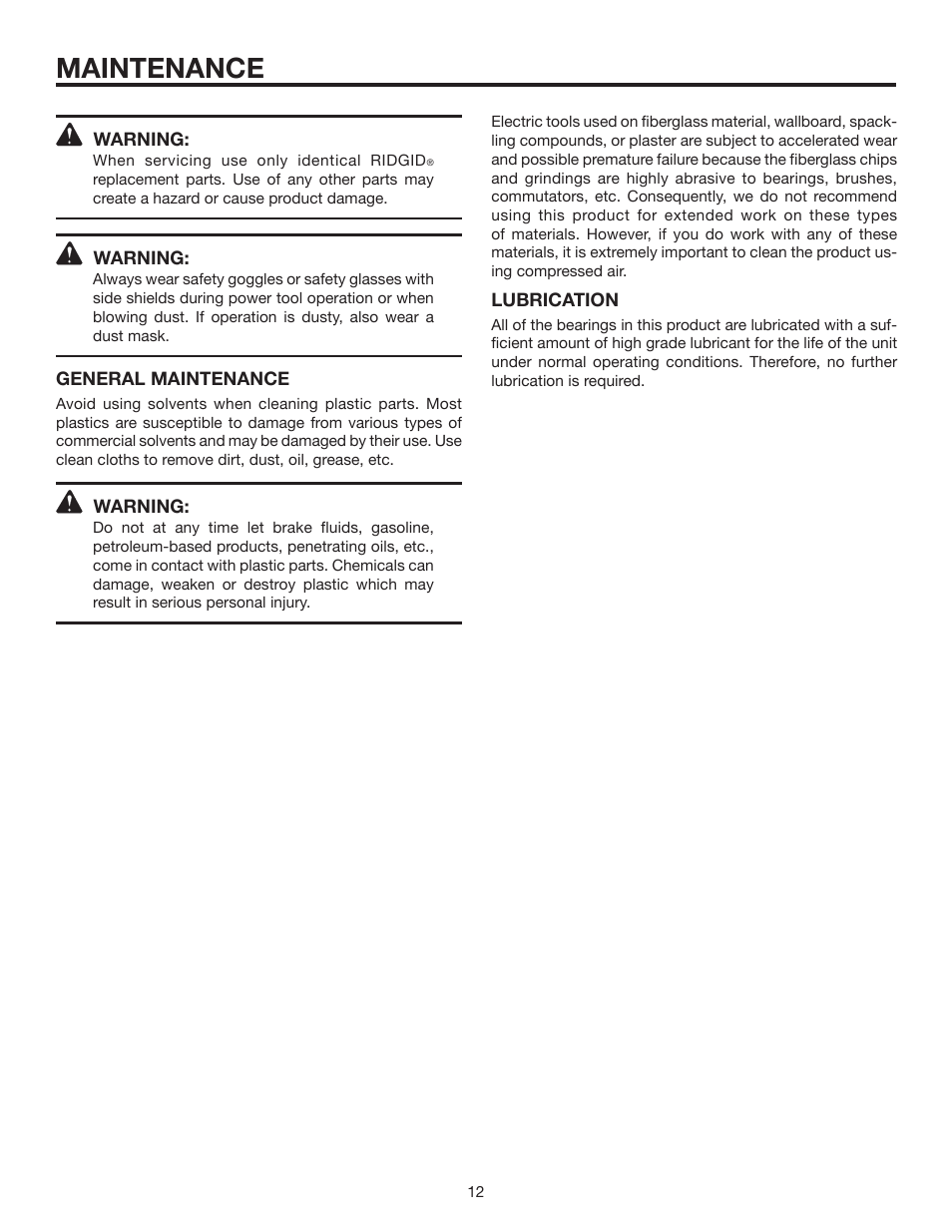 Maintenance | RIDGID R6000-1 User Manual | Page 12 / 14