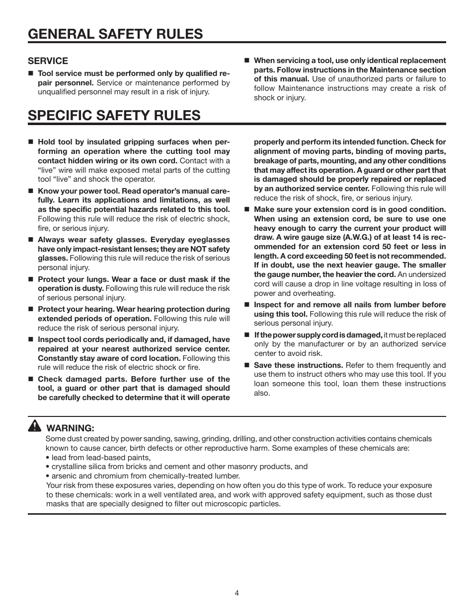 General safety rules, Specific safety rules | RIDGID R6000-1 User Manual | Page 4 / 14