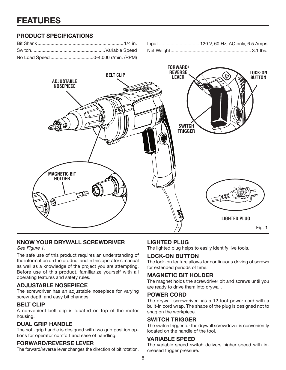 Features | RIDGID R6000-1 User Manual | Page 8 / 14