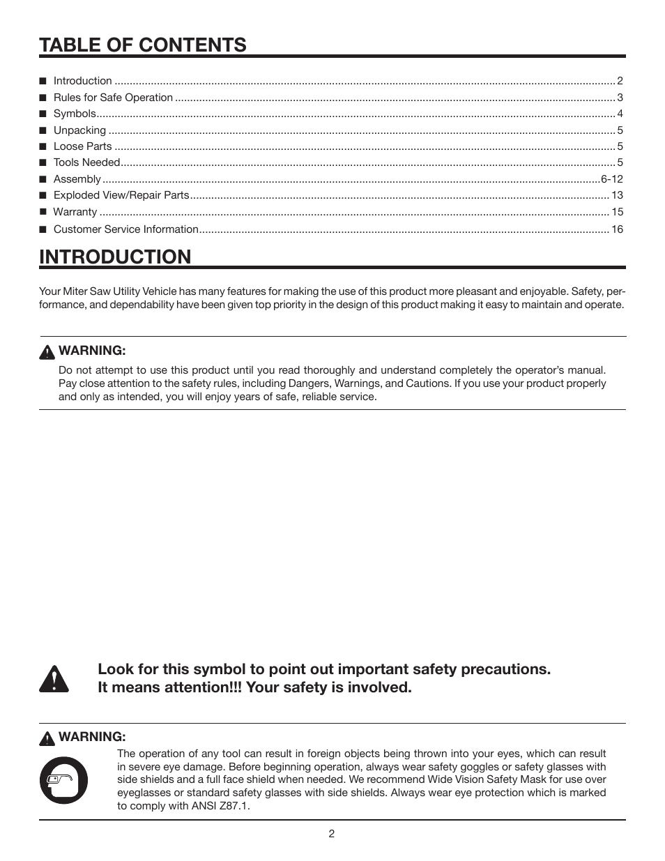 Introduction table of contents | RIDGID AC9940 User Manual | Page 2 / 16