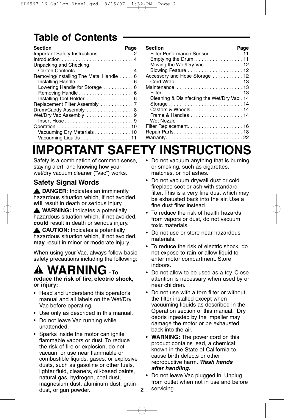 RIDGID WD1950 User Manual | Page 2 / 44