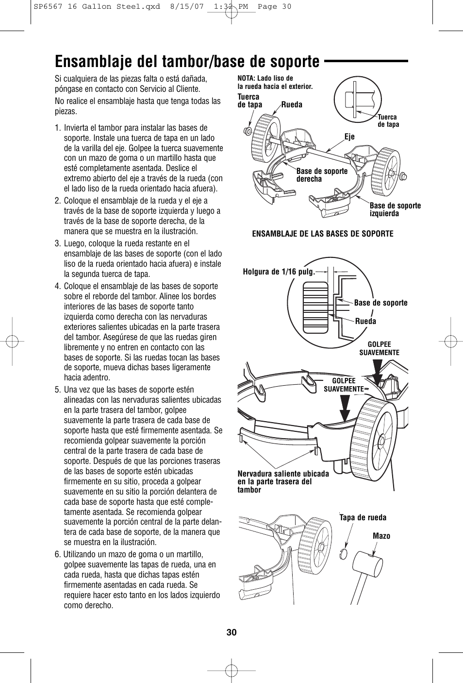 Ensamblaje del tambor/base de soporte | RIDGID WD1950 User Manual | Page 30 / 44