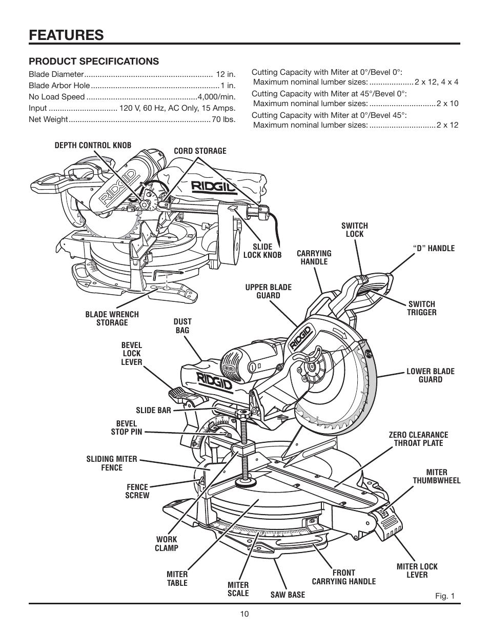 Features | RIDGID MS1290LZ User Manual | Page 10 / 40