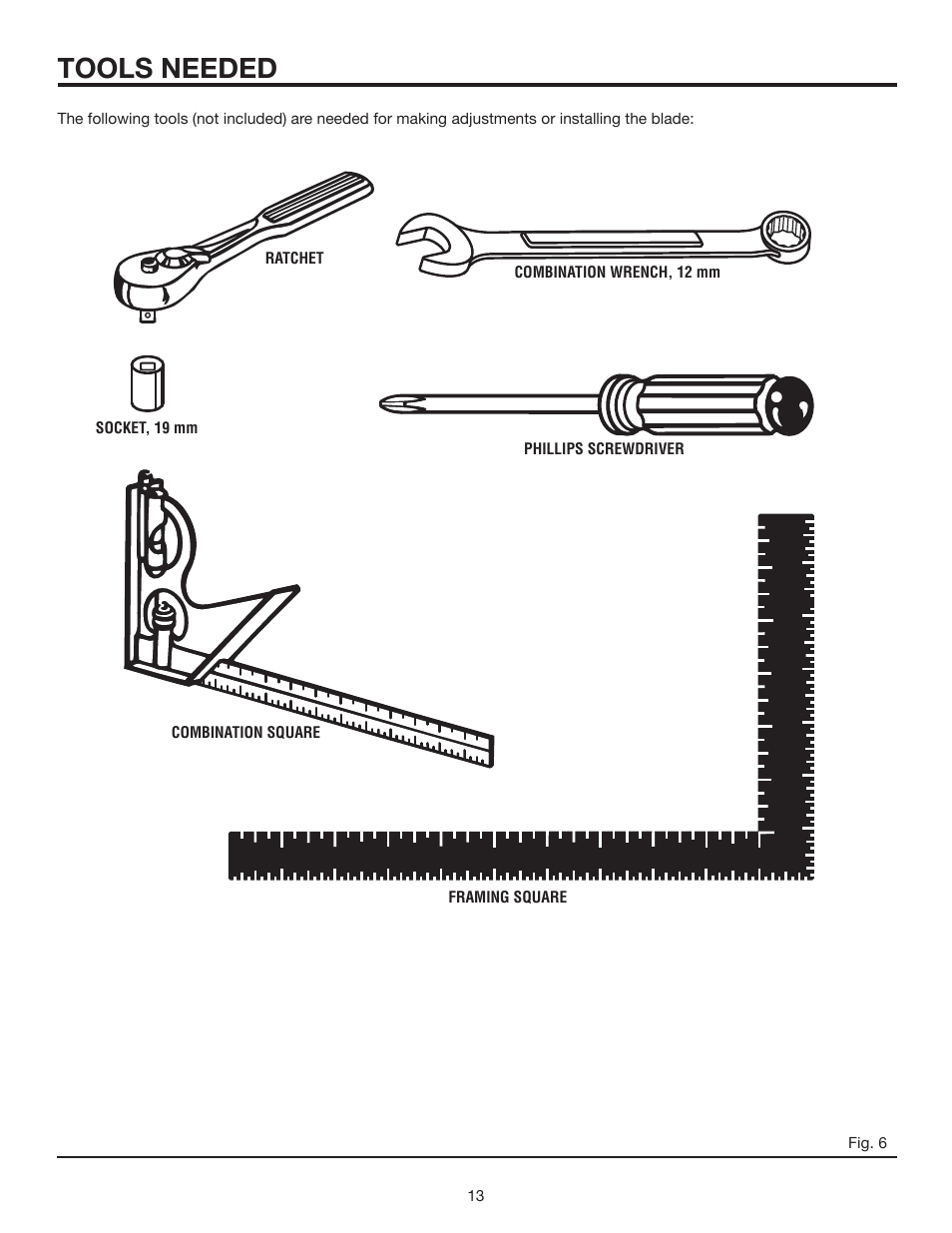 Tools needed | RIDGID MS1290LZ User Manual | Page 13 / 40