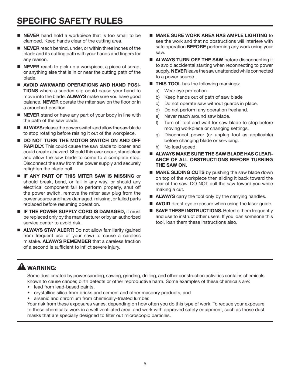 Specific safety rules | RIDGID MS1290LZ User Manual | Page 5 / 40