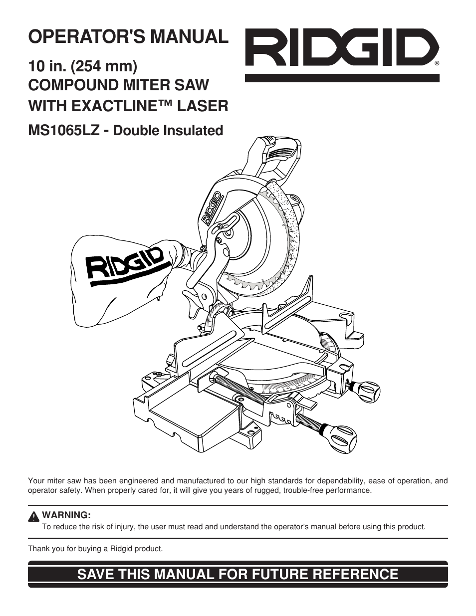 RIDGID MS 1065LZ User Manual | 30 pages