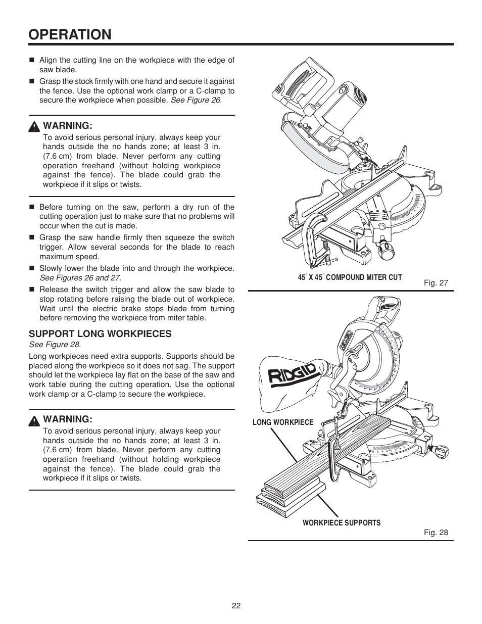 Operation | RIDGID MS 1065LZ User Manual | Page 22 / 30