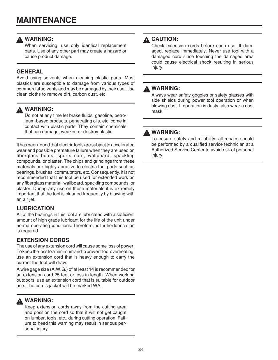 Maintenance | RIDGID MS 1065LZ User Manual | Page 28 / 30