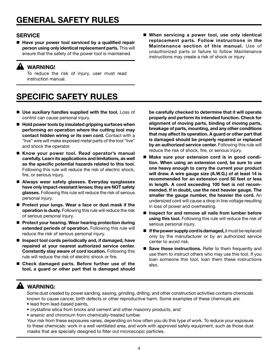 General safety rules, Specific safety rules | RIDGID R7110 User Manual | Page 4 / 16