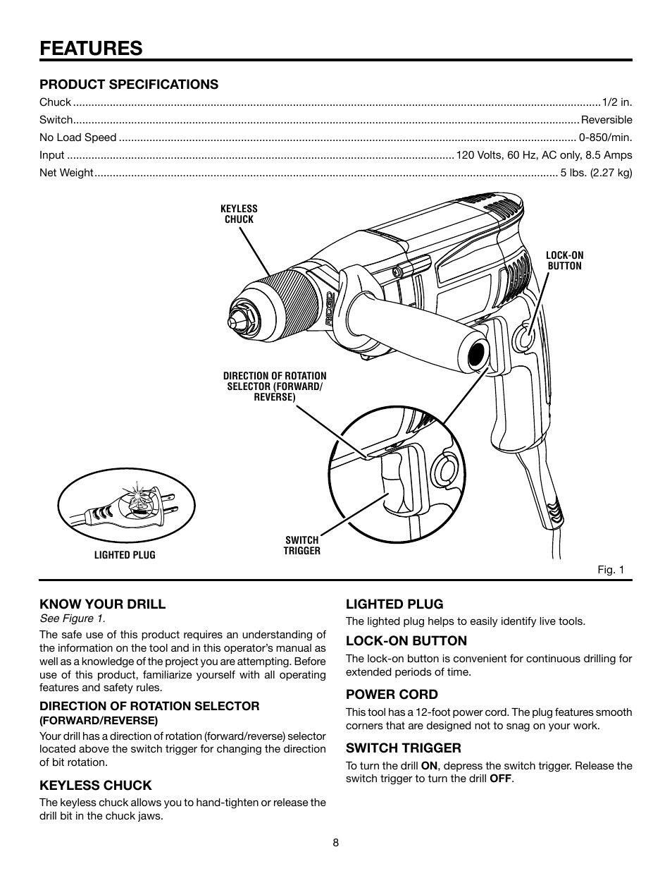 Features | RIDGID R7110 User Manual | Page 8 / 16