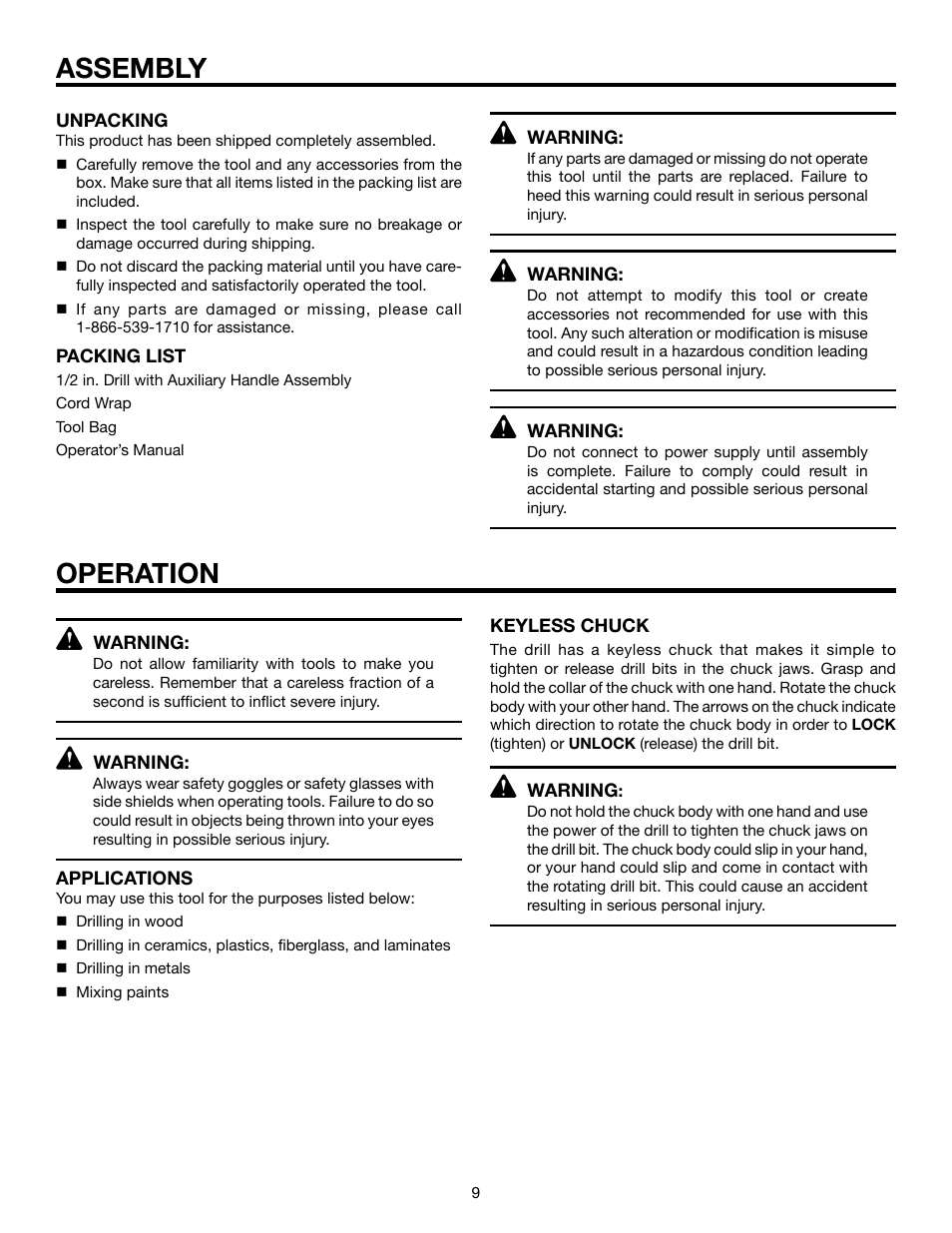 Assembly, Operation | RIDGID R7110 User Manual | Page 9 / 16