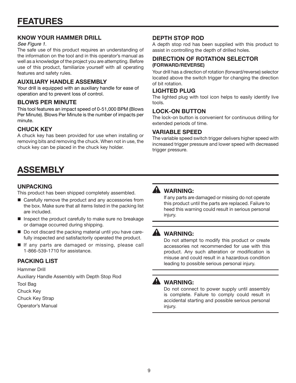 Features assembly | RIDGID R5013 User Manual | Page 9 / 18